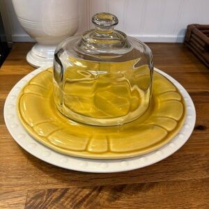 NS Gustin Serving Platter and glass dome cloche cheese